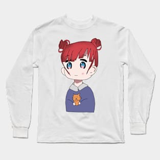 Anime Girl Holding Cat Long Sleeve T-Shirt